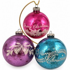 VTG Jumbo Shiny Brite Made In USA Pink “Merry Christmas” Stencil Ornaments (3) picture