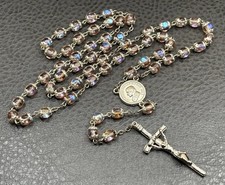 VTG Pope John Paul II Sapphirine Pink Blue Glass Beads Italian Rosary 26” picture