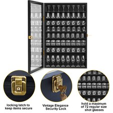 Lockable Shot Glass Display Case Collectors Cabinet Storage Wooden Shadow Box picture