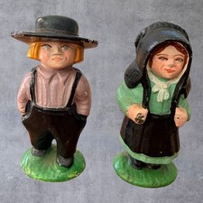 Vintage Miniature Cast Iron Amish Boy Girl Figurines PA Dutch Folk Art picture
