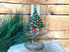 Vintage 1985 Christmas Tree Glass 6” Footed Candy Bonbon Jar By Carlton Holiday picture