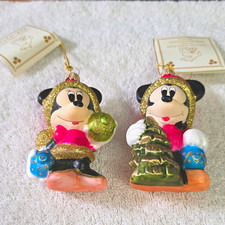 Vintage Krebs Glas Lauscha Disney Mickey & Minnie Mouse Glass Ornaments Pair Tag picture
