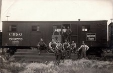 CB&Q Burlington Route Railroad Car Men Train Holly KS Kansas 1911 RPPC COPY picture