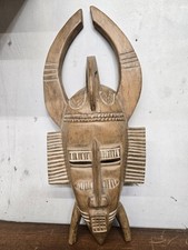 Vintage Senufo Kpelie Kpeliye African Hand Carved Wood Horned Mask 19” picture