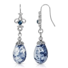 1928 Jewelry Blue Denim Crystal Accent Drop Earrings, Zinc picture