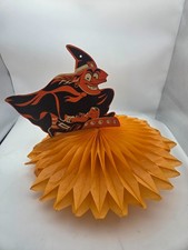 Vtg 1950-60 Beistle Halloween Witch In Flying Saucer Spaceship Honeycomb Die Cut picture