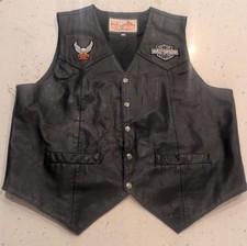 Vintage Harley-Davidson Patches Black Leather Saguaro West Trading Company Vest  picture