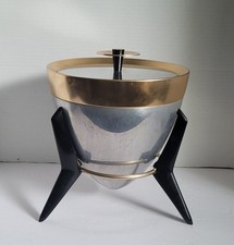 Vintage Mirro 1950's MCM Barware Atomic Aluminum Ice Bucket w/ tri-pod stand picture