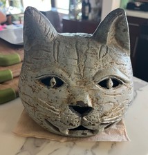 Antique Vintage Japanese Cast Iron Cat  head Candle Holder RARE Halloween picture