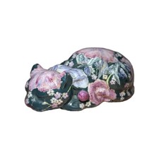 Vintage Ceramic Cat Figurine Floral Hand Painted Made in Japan 9.5