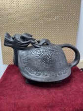 Vintage Yixing Dragon with Turtle Lid Pottery Teapot With Bottom Stamp 4 Feet picture