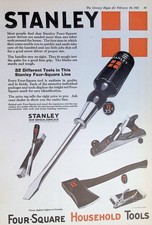 Original 1925 Stanley Tools Ad: Four-Square Screwdriver Plane Axe Chisel Graphic picture