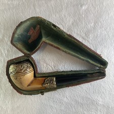 Vintage Antique WDC FRENCH BRIAR BAKELITE TOBACCO PIPE Gold Trimmed Fitted Case picture