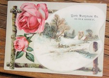 1880s antique victorian YORK FURNITURE CO ADVERTISING TRADE CARD pa EMBOSSED picture