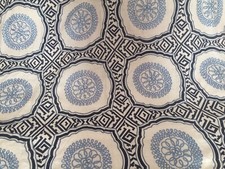 SCHUMACHER Greek Key Chinoiserie Medallion Embroidery linen blues new 5+ yd New picture