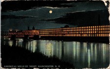 Amoskeag Mills by Night Manchester New Hampshire Postcard c1919 picture