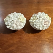 Vintage pair Ardalt Lenwile China Verithin porcelain floral candle holder 4” picture