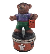 1999 CLAIRE’S Halloween Frankenstein Brown TEDDY BEAR Resin Hinged Trinket Box picture
