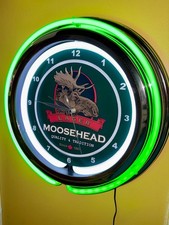 Moose Head Canada Beer Bar Man Cave Green Neon Style LED Clock Advertising Sign picture