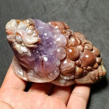 342 G  Natural Amethyst Quartz hand Carved Crystal Golden Toad Reiki Decor PP188 picture