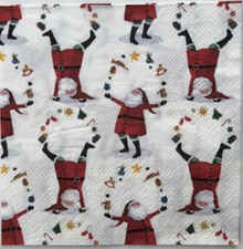 two Individual Beverage Paper Juggling Santa napkins Decoupage Christmas Holiday picture