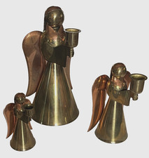 Vtg Brass Angel Candle Holders Set of 3 Hong Kong H225/C  w/Boxes 4.5