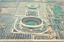 c1960s Philadelphia, Pennsylvania Postcard JFK & Veterans Stadiums / Spectrum picture