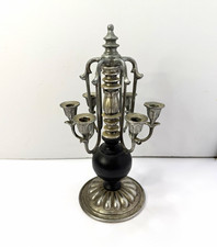 Vintage 6-Arm Candelabra Metal & black toned wood gothic ornate Candle Holder picture