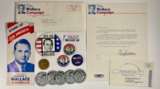 VINTAGE 1968 GEORGE WALLACE PRESIDENT CAMPAIGN PINBACKS COIN LETTER FLIER +++ picture