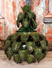 Clay Pineapple Michoacan Pot Green Glaze Handmade Hospitality Mexican Folk Art picture