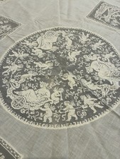 Antique Italian Filet Lace Round Table Topper 33.5