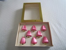 8 Vintage RAUCH Pink Satin BELL ORNAMENTS w/Original Box picture