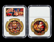 Vintage-Style Christmas Round Dear Santa Special Delivery Gold Tone Slabbed picture