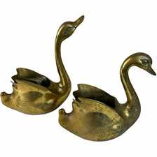 Vintage Pair of Brass Swan Planter Pots 7” x 6” & 6.25” x 5.75” picture