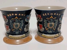 Vintage DEUTSCHLAND GERMANY Emblems Salt Glaze Stoneware Coffee Mug Set of 2 picture