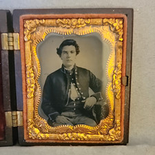 Civil War Soldier 1/9 Plate Ambrotype Photo in Littlefield  Case Label 1856-1857 picture