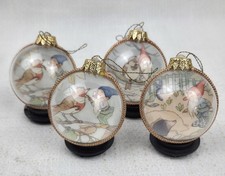 4 VTG West Germany Christmas Plastic Dome Ornaments Gold Trim Litho Gnome Elf picture