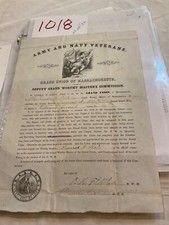 1018 CIVIL WAR ARMY & NAVY VETERANS OFFICER COMMISSION FITCHBURG MA GRAND UNION picture