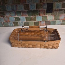Longaberger Handmade Woven Basket with Wooden Handle and Clear Plastic Insert picture
