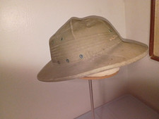 WWII USN Military Pith Helmet Khaki Sun Hat Marked 