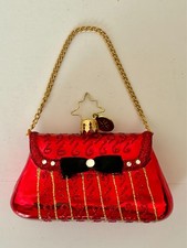 VERY RARE Christopher Radko Red Purse Ornament w/ Strap & Black Bow picture
