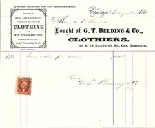 1869 Chicago clothing billhead w/ 2c revenue stamp picture