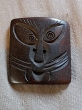 Vintage Carved Tribal Face Mask Wood Button. picture