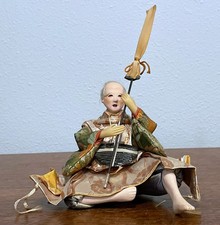 Japanese Ningyo Doll Elderly Man Seated Brocade Kimono Staff Vintage Figure picture