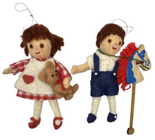 Vintage Handmade Felt Christmas Doll Ornaments Boy Girl 4