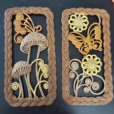2 Vtg 70s Burwood Plastic Mushroom Butterfly Wall Decor Boho Woodland Wall Art picture
