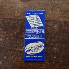 The Burlingame Hotel Bartlesville OK Advertising Matchbook Cover MM11-6 picture