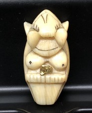 Vintage Alaskan Eskimo Carved Billiken Female Figurine with Gold Nugget picture