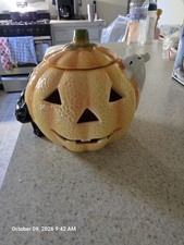 Vintage 1987 Brinns Hand Painted HALLOWEEN PUMPKIN CANDLE LIGHT W/ BOX picture