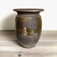 Vintage Studio Art Raku Pottery Vase in Brown on Black Signed 9